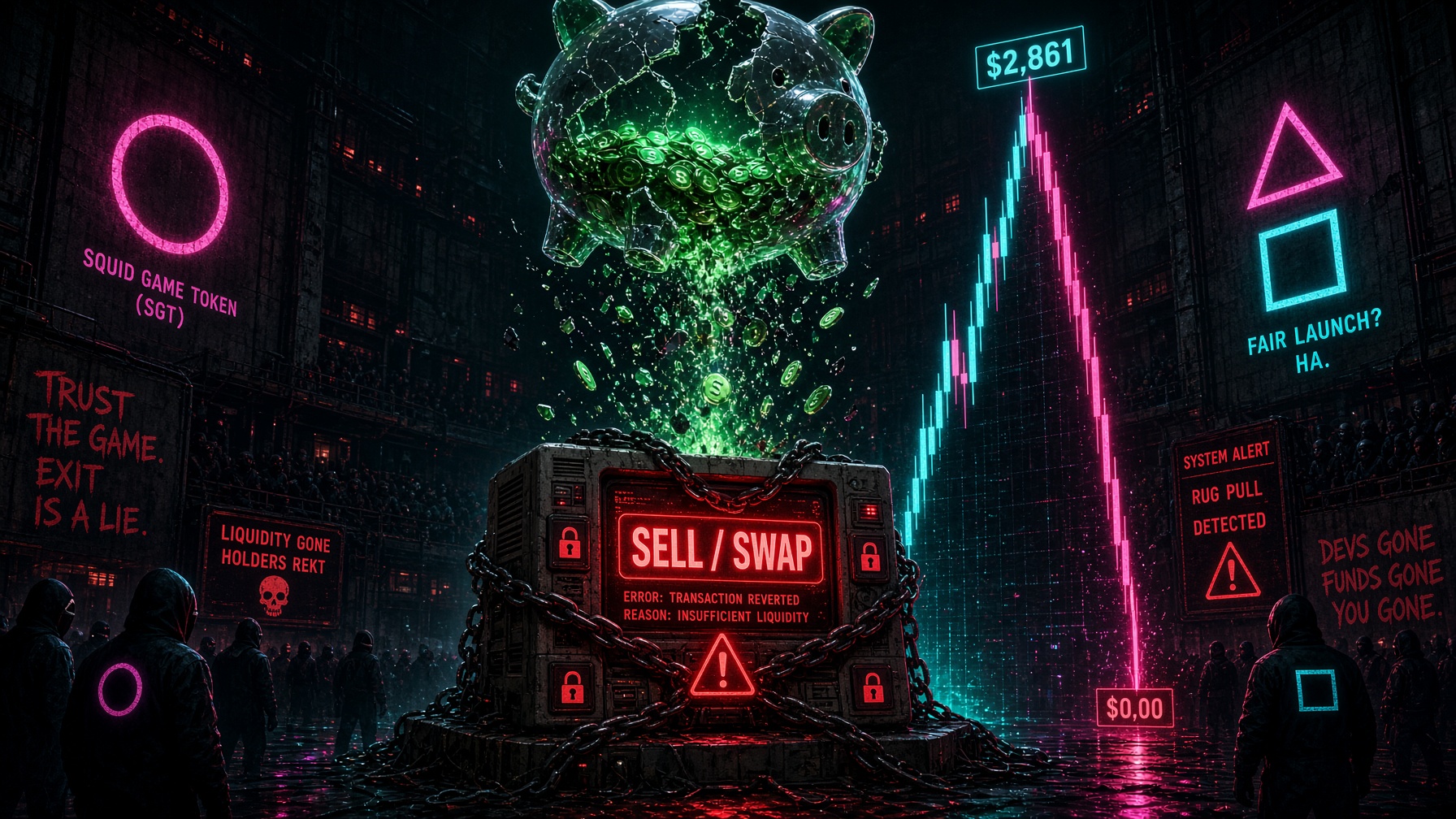 La pesadilla del botón de venta bloqueado: El 'rug pull' de 3,3 millones del token Squid Game